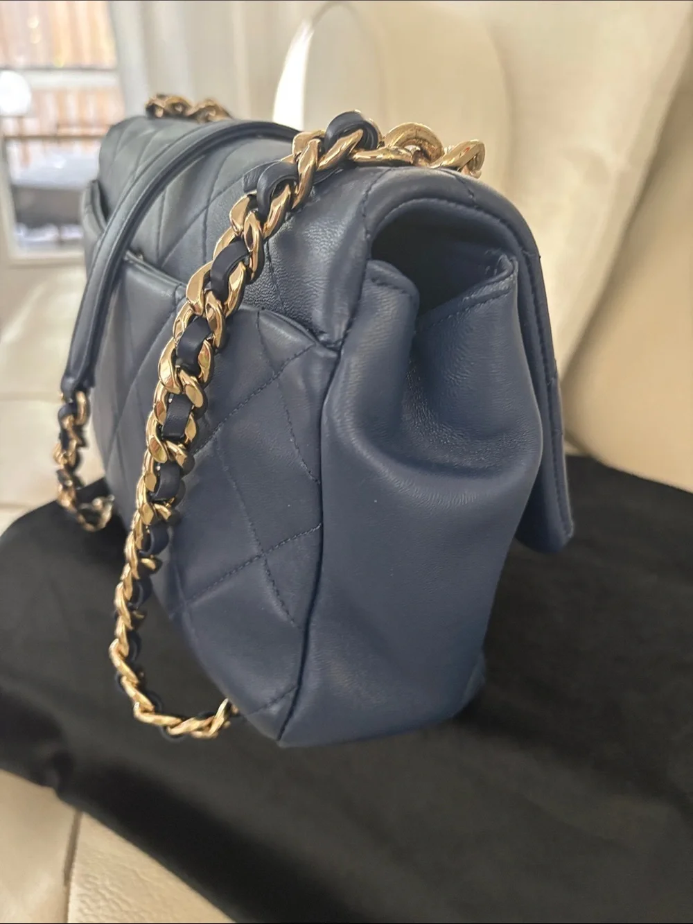 CHANEL Navy Quilted Shoulder Bag with Gold Hardware